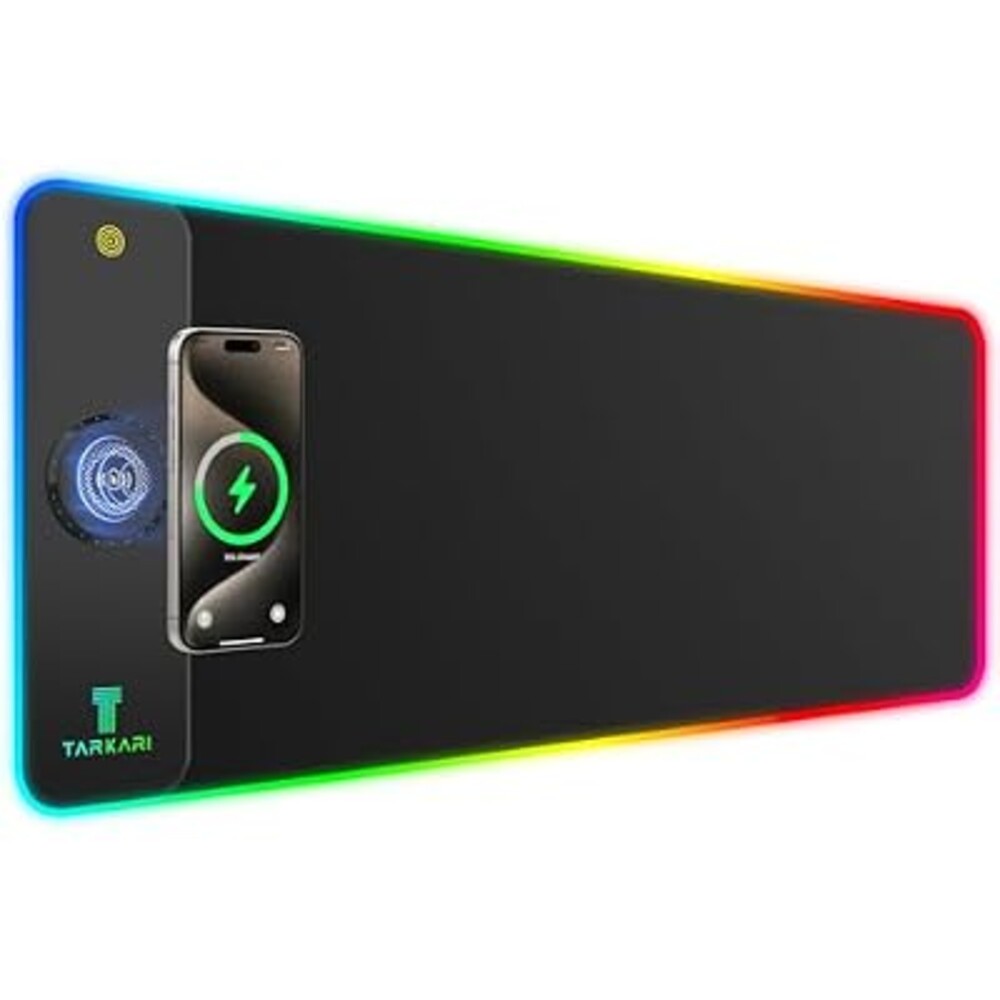 TARKARI Magnetic Wireless Charging RGB Mouse Pad, Large Gaming Desk Mat Waterproof, 31.5"x11.8" Black Mousepad, Ultra-Smooth Surface, Non-Slip Rubber Base, Desk Pad for Keyboard Laptop