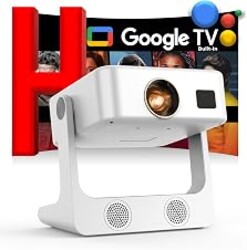 Outdoor-Projector-4K [Built-in Google TV/180°Rotatable Stand/Voice Control/E-Focus],Sovboi Smart-Movie-Projector with WiFi6 and Bluetooth, 2500 Brightness Portable-Proyector for 10,000+ Streaming Apps