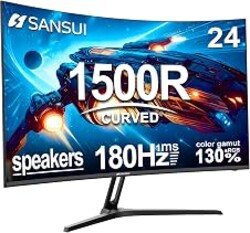SANSUI 24 Inch Curved Gaming Monitor up to 180Hz MPRT 1ms with Built-in Speakers,FHD 1080P Computer Monitor Freesync 130% sRGB HDR,HDMI DP Ports VESA Mount Metal Stand(ES-G24C1 HDMI Cable Included)