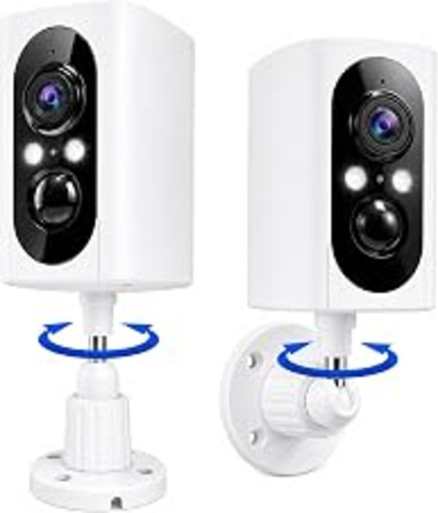 2K Security Cameras Wireless Outdoor, 355° Pan Rotate, Battery Powered, Color Night Vision WiFi Cameras, AI Motion Detection, Cloud/SD Storage, IP65, Alert & Alarm, Cameras for Home Security, 2 Pack