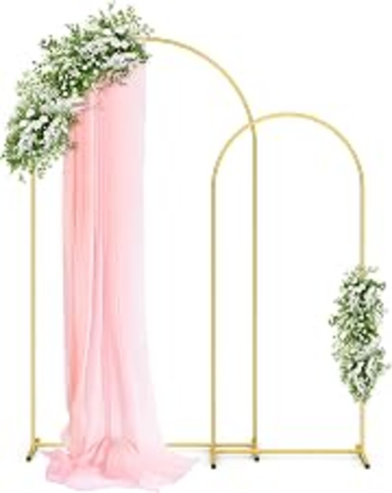 Pureegg Metal Arch Backdrop Stand Set - Set of 2 (7.2ft/6.0ft), Gold Wedding Stand with Stable Base, Elegant Backdrop Cover for Party, Birthday, Baby Shower, Graduation, Easy to Assemble
