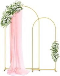 Pureegg Metal Arch Backdrop Stand Set - Set of 2 (7.2ft/6.0ft), Gold Wedding Stand with Stable Base, Elegant Backdrop Cover for Party, Birthday, Baby Shower, Graduation, Easy to Assemble