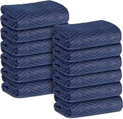 12 Moving Packing Blankets 80 x 72 Inches (35 lb/dz) Heavy Duty Moving Pads for Protecting Furniture Professional Quilted Shipping Furniture Pads (Dark Blue 12PCS)