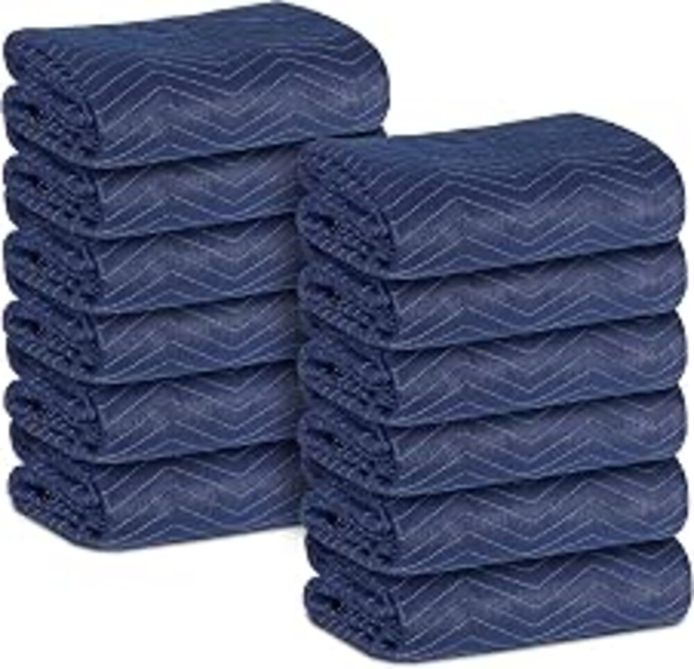 12 Moving Packing Blankets 80 x 72 Inches (35 lb/dz) Heavy Duty Moving Pads for Protecting Furniture Professional Quilted Shipping Furniture Pads (Dark Blue 12PCS)