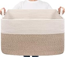 Goodpick Extra Large Woven Blanket Basket, 23.6" x 15.7" x 13.8" Storage Organizer for Blankets, Toys, Dirty Clothes, Rectangle Cotton Rope Basket for Living Room, Nursery, Bedroom