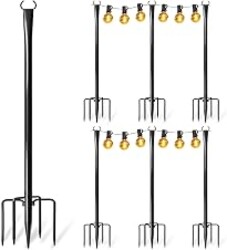 6 Pack String Light Poles for Outside, Upgraded Heavy-Duty Metal Poles for Outdoor String Lights with Fork, Adjustable Lighting Hanging Accessories for Patio Decor Pergola Backyard Garden Decorations