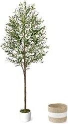 LuceAlberi 6FT Artificial Olive Tree - Indoor Tall Faux Olive Trees with Planter&Basket, Large Fake Olive Silk Tree Realistic Olive Plants with Branches and Fruits for Home Decor Office Living Room