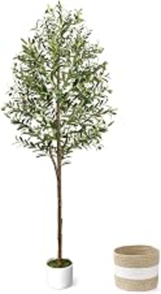 LuceAlberi 6FT Artificial Olive Tree - Indoor Tall Faux Olive Trees with Planter&Basket, Large Fake Olive Silk Tree Realistic Olive Plants with Branches and Fruits for Home Decor Office Living Room