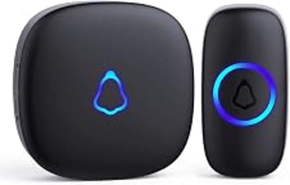SECRUI Wireless Doorbell, Easy installation, Waterproof, Adjustable Volume, 58 Chimes, Colorful LED, 1000Ft Range, M520+F55, Black