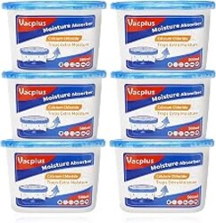 Vacplus Moisture Absorber, 10.5 OZ, Strong Absorption, Fragrance Free | Closet, Bathroom, Car, Odor Eliminator, Dehumidifier Bucket, 6 Pack