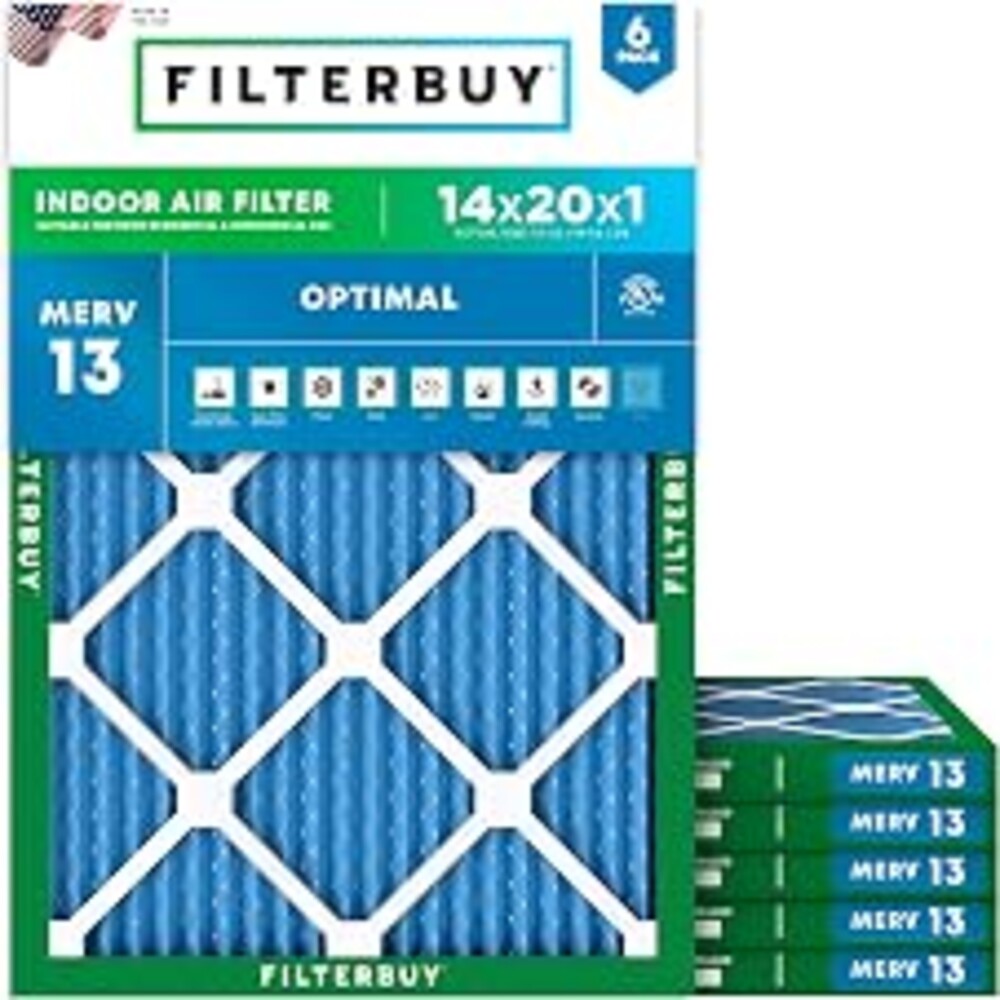 Filterbuy 14x20x1 Air Filter MERV 13 Optimal Smoke & Allergy Defense (6-Pack), Electrostatic Pleated HVAC AC Furnace Filters Replacement, Made in USA (Actual Size: 13.50 x 19.50 x 0.75)