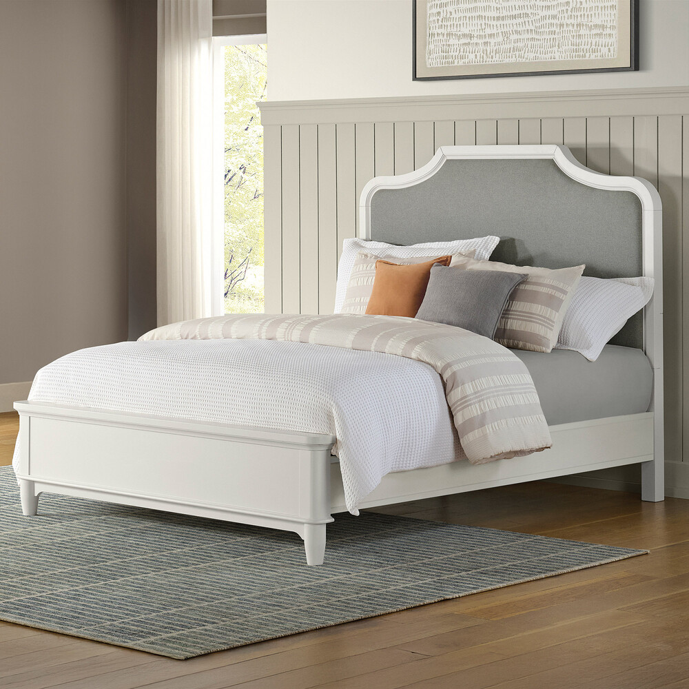 Lila Bed Frame with Upholstered Headboard, Alabaster Finish