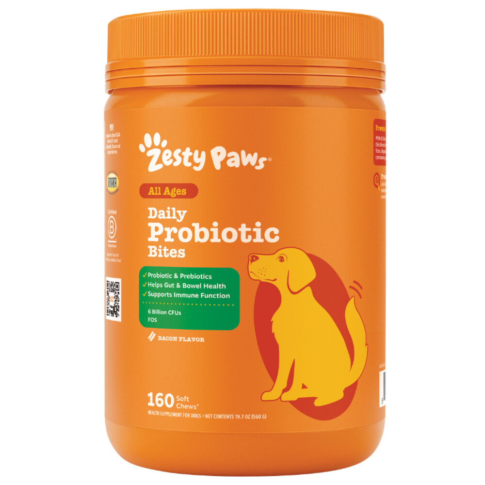 Zesty Paws Probiotic Bites for Dogs, Bacon Flavor, 160-count