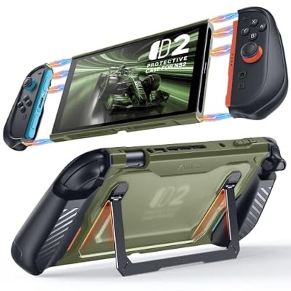 GolbinBox Magnetic Split Case for Nintendo Switch 2 with Kickstand, Green | Full-Body Cover with Aluminum Stand, Detachable Joy-Con Covers, Military-Grade Drop Protection, Anti-Slip Grip