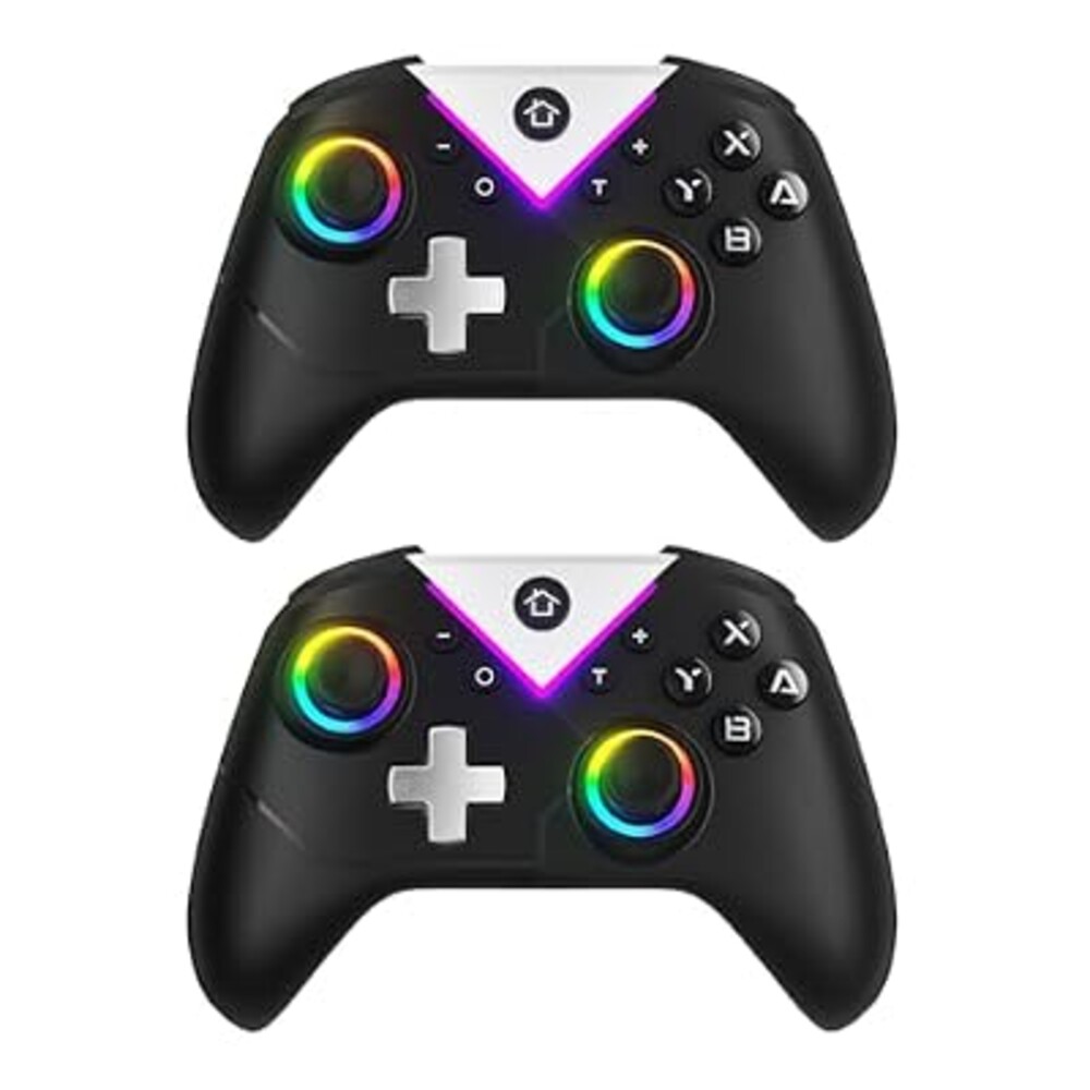 Dinosoo RGB Wireless Controller with Turbo & Macro, 6-Axis Gyro, Dual Vibration, Screenshot Button – Compatible with Nintendo Switch 2 / Switch 1 / Lite/OLED, PC - 2-Pack