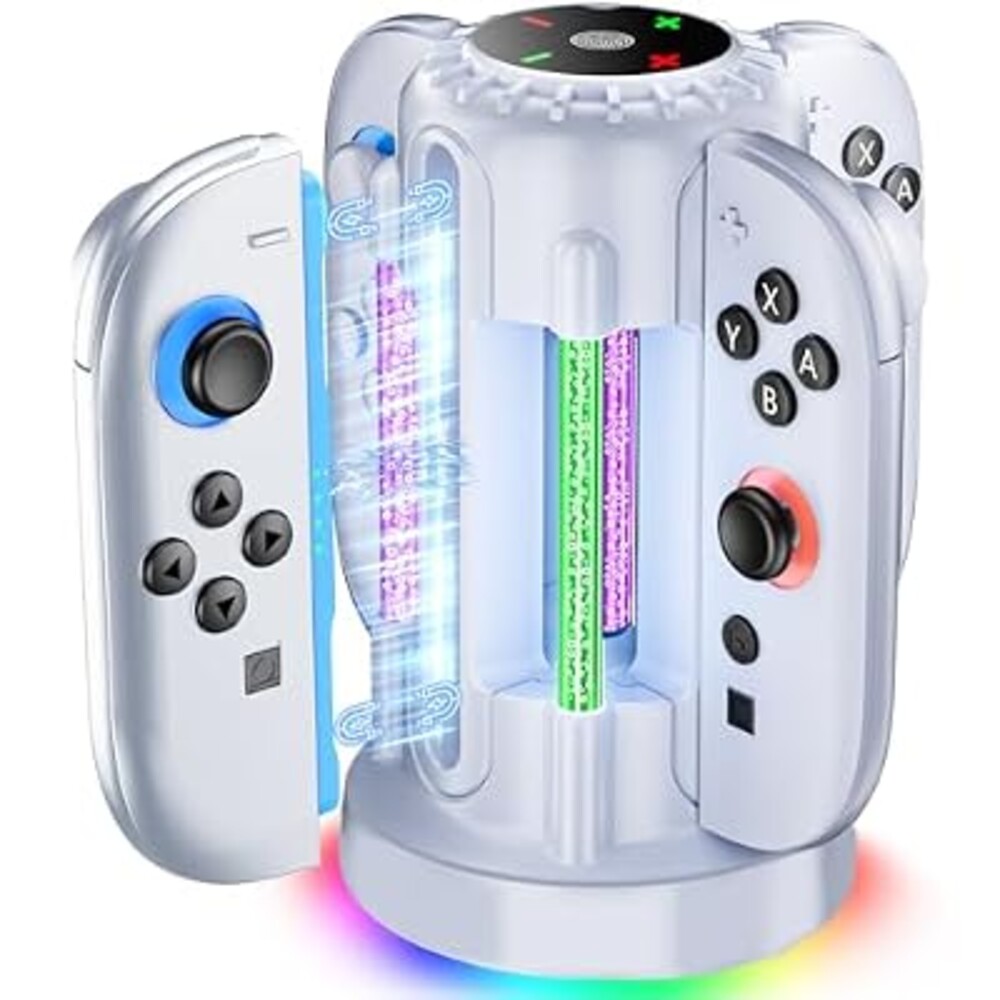 Charging-Dock-for-Nintendo-Switch-2-Joycon(2025), Switch 2 Charger Station with 10 LED Light, Joycon Charger with Magnetic, Fast Charging Station for Joy-con, Nintendo Controller Accessories, White
