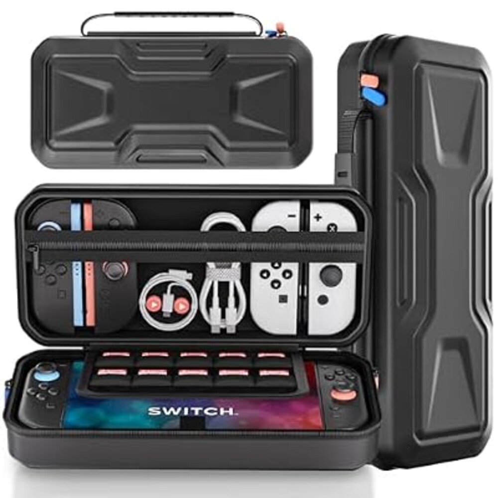 Fegliea Switch Carrying Case for Nintendo Switch 2, Travel Carrying Case with Large Capacity Portable for Joycon, 10 Games Slot,Black