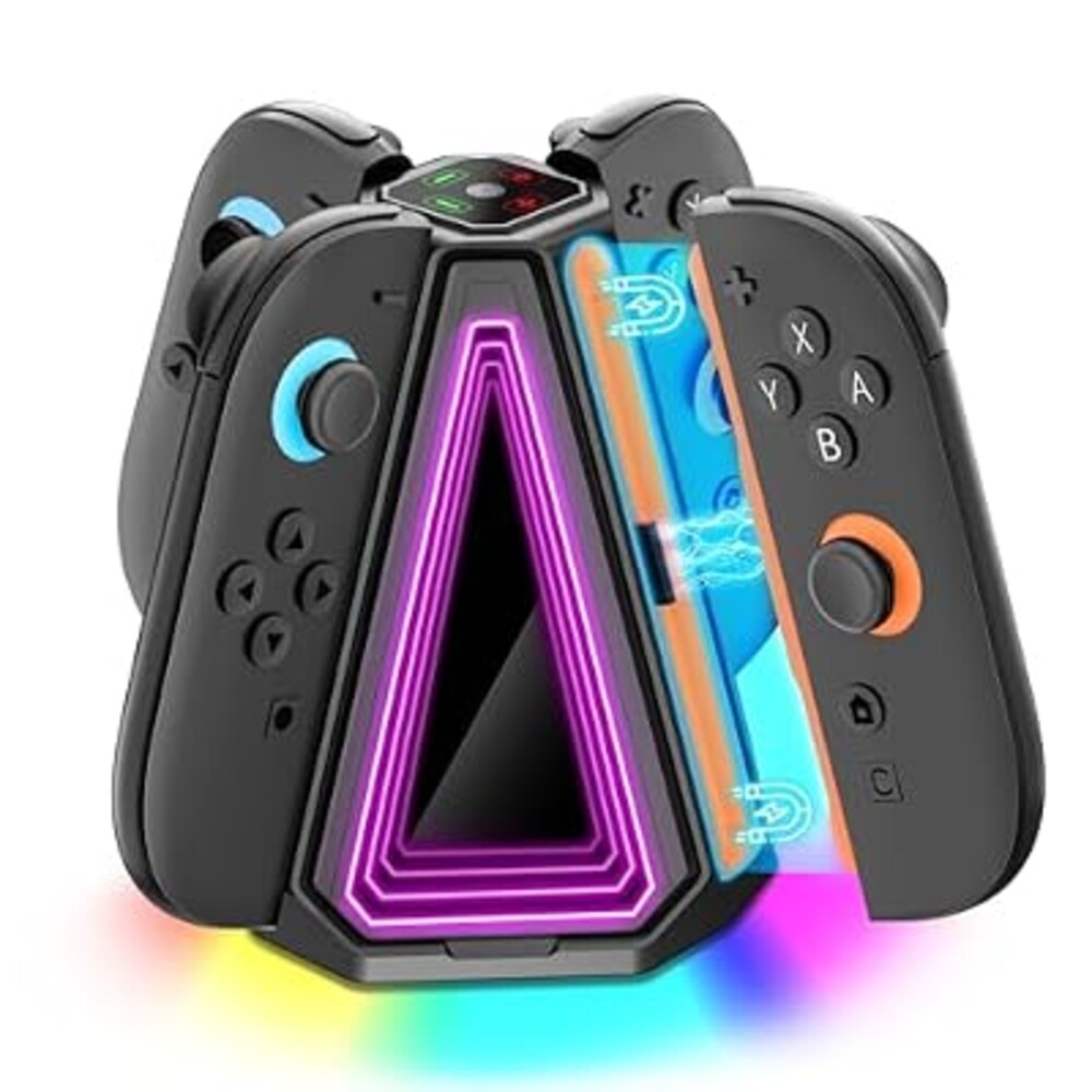 Fegliea Charging Dock for Nintendo Switch 2 Joycon 2025, Joycon Charger with 10 LED Light, Dual-Direction Magnetic Fast Nintendo Switch Controller Charger Station with Cable,Joycon 2 Accessories