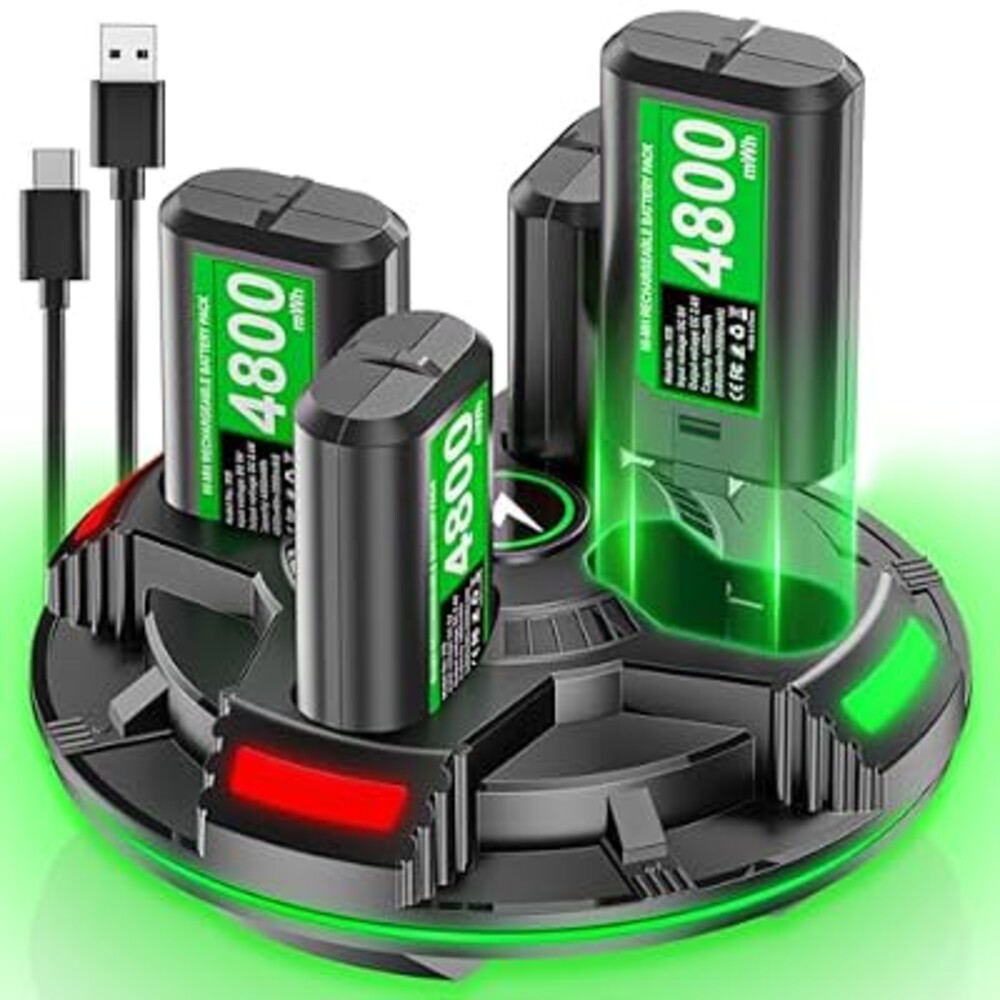 Rechargeable Xbox Controller Battery Pack, 4 x 4800mWh Rechargeable Batteries Pack with Charging Dock Station for Xbox One/One S/One X/One Elite/Xbox Series S|X Wireless Controller (4 Pack)