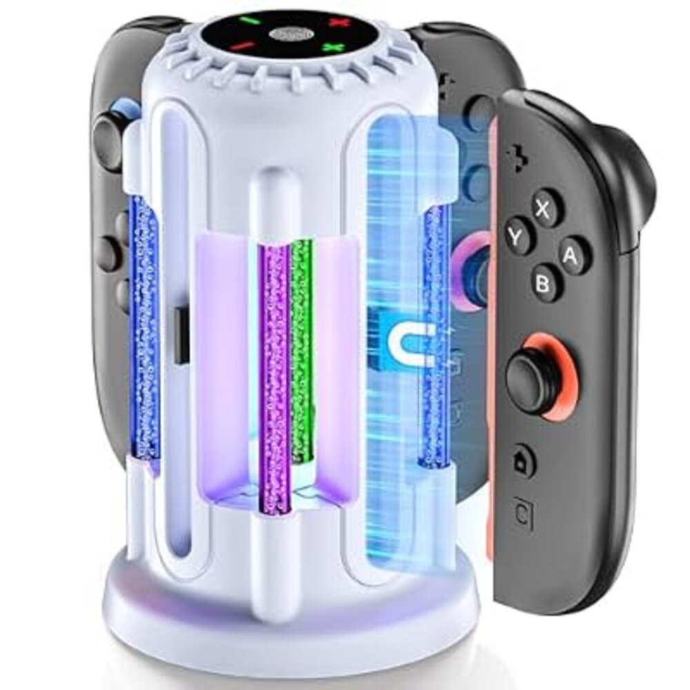 Switch 2 Joycon Charger - Charging Dock for 2025 Nintendo Switch 2 JoyCon Controllers, Magnetic & Bubble LED Light, Fast Charging Station for Nintendo Switch2 Joy-con 2 Controllers Accessories, White