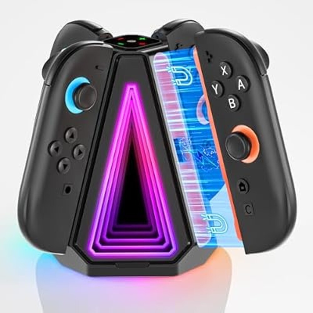ZRZLMVP Charging Dock for Nintendo Switch 2 JoyCon with 10 LED Lights - 4 in 1 Joy-Con 2 Controllers Charging Station, 2H Fast Charge Switch 2 Controller Charger Station Stand for Joycon 2 Accessories