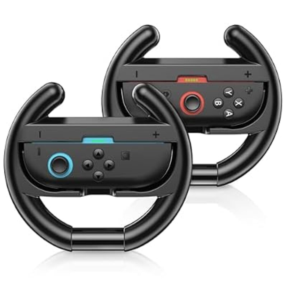 Switch Steering Wheels for Nintendo Switch 2 JoyCon Controllers, Switch 2 Racing Wheels for Mario Kart World/ 8 Deluxe, Switch Driving Wheel Grip for Joy-Con 2 Controller Accessories-Black (2 Pack)