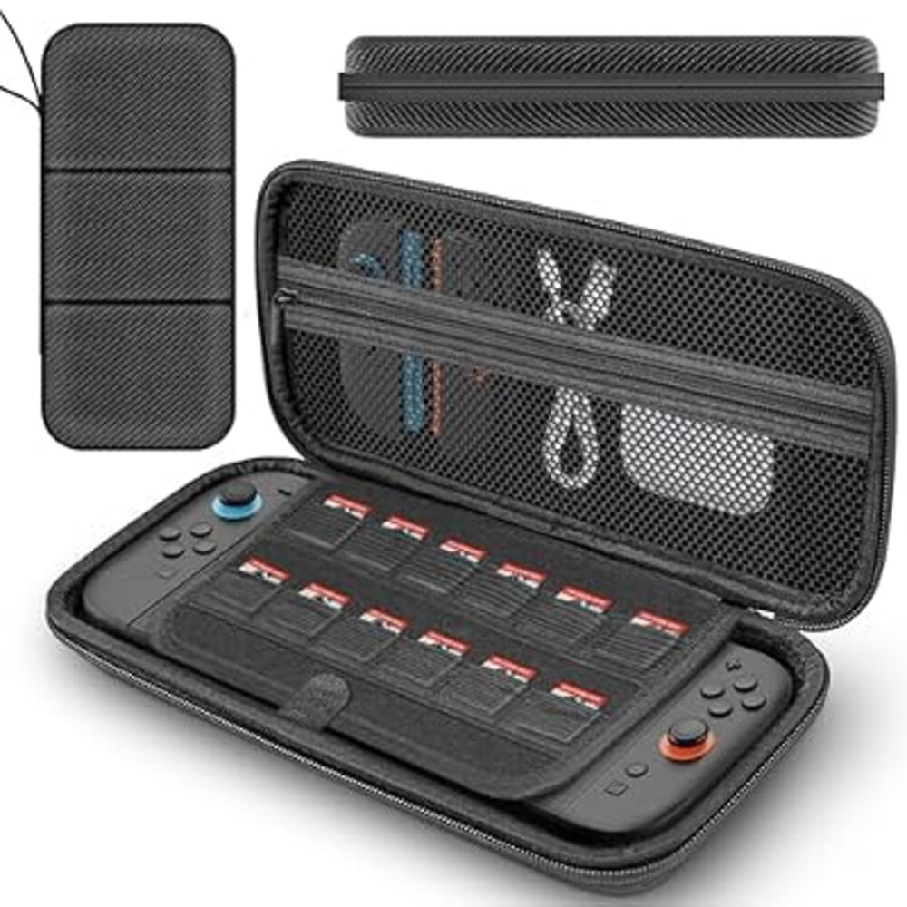 QuoLumPIA Carrying Case for 7.9-inch Nintendo Switch 2(2025),Hard Shell/Compact yet Spacious,12 Game Cartridge Slots/Flocked Lining,Portable Travel Storage Bag,Waterproof/Dustproof/Anti-scratch,Black