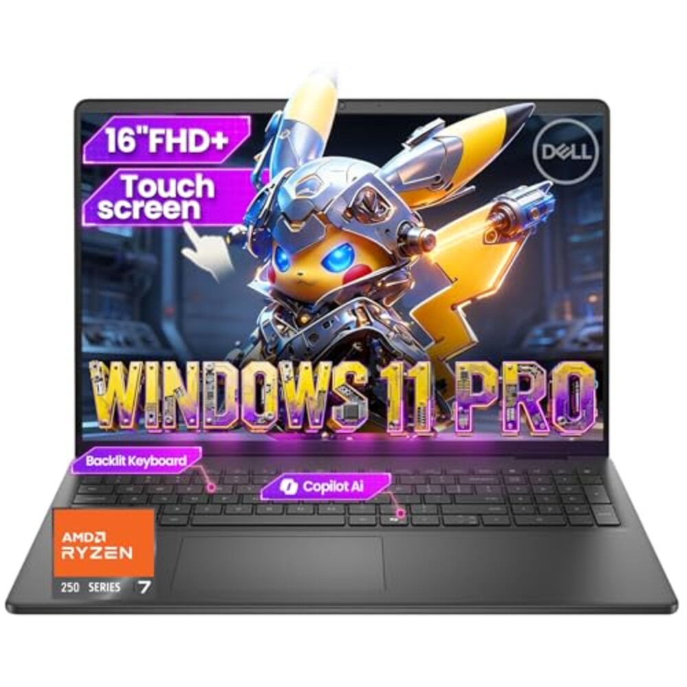 Dell 16-inch Touchscreen Business Laptop - AMD Ryzen 7 250(Beat Core 7 150U)| 16 Tops NPU | AI Copilot Key | 16" FHD+ Display |Backlit KB|Win 11 Pro|Carbon Black(32GB DDR5 | 1TB SSD)