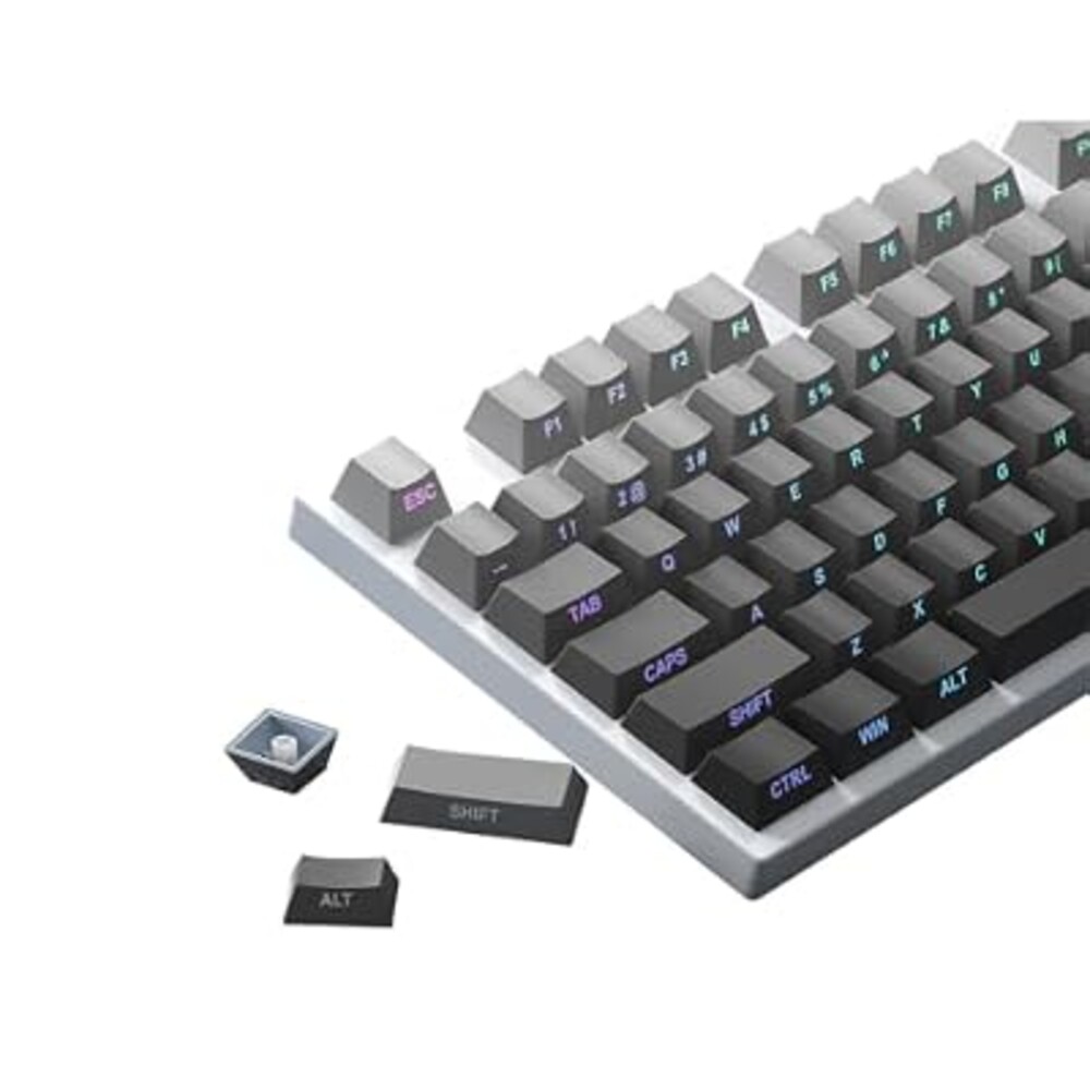 AKepopery PBT Keycaps Side Print Key Cap Set, Double Shot Shine Through Custom Keycaps, Cherry Profile 133 Keys for Mechanical Keyboards Gradient Blue (Gradient Gray)