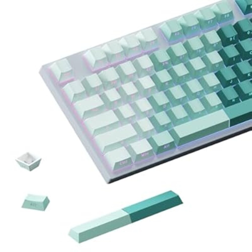 AKepopery Gradient Keycap Side-Print Shine-Through PBT Keycaps, 121 Keys Cherry Profile, Transparent Spacebar Strip, for MX Switches, for Keyboards with LED Facing South (Gradient Green)