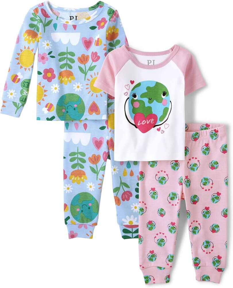 The Children's Place Baby Girls' And Toddler Short Sleeve Top and Shorts 100% Cotton 2 Piece Pajama Sets