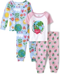 The Children's Place Baby Girls' And Toddler Short Sleeve Top and Shorts 100% Cotton 2 Piece Pajama Sets