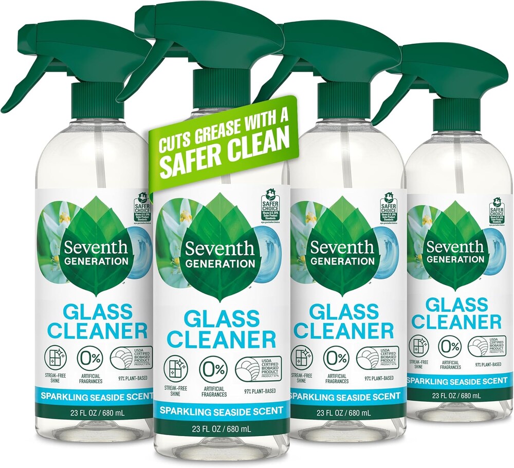 Seventh Generation Glass Cleaner, Biodegradable Formula, Sparkling Seaside Scent, 23 oz (Pack of 4)