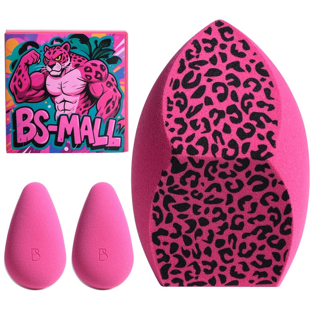 BS-MALL Dual-purpose Powder Puff & Makeup Sponge – Premium Makeup Sponge Set For Foundation, Loose Powder – Travel-friendly, Multi-purpose Portable Travel (Hot Pink Leopard print Sponge)