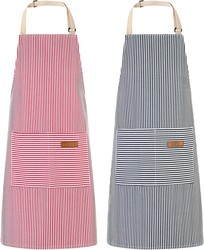 2 Pack Kitchen Cooking Aprons, Adjustable Bib Chef Apron with 2 Pockets for Women Men, for Cooking, Cleaning