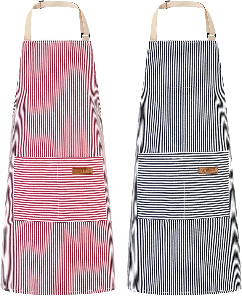 2 Pack Kitchen Cooking Aprons, Adjustable Bib Chef Apron with 2 Pockets for Women Men, for Cooking, Cleaning