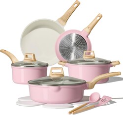 CAROTE Ceramic Cookware Set, 14 PCS Pots and Pans Set Non Stick, Pot and Pan Set with Frying pan, Induction Ready Cooking Set for Kitchen, PFOS/PFOA/PFAS Free, Pink