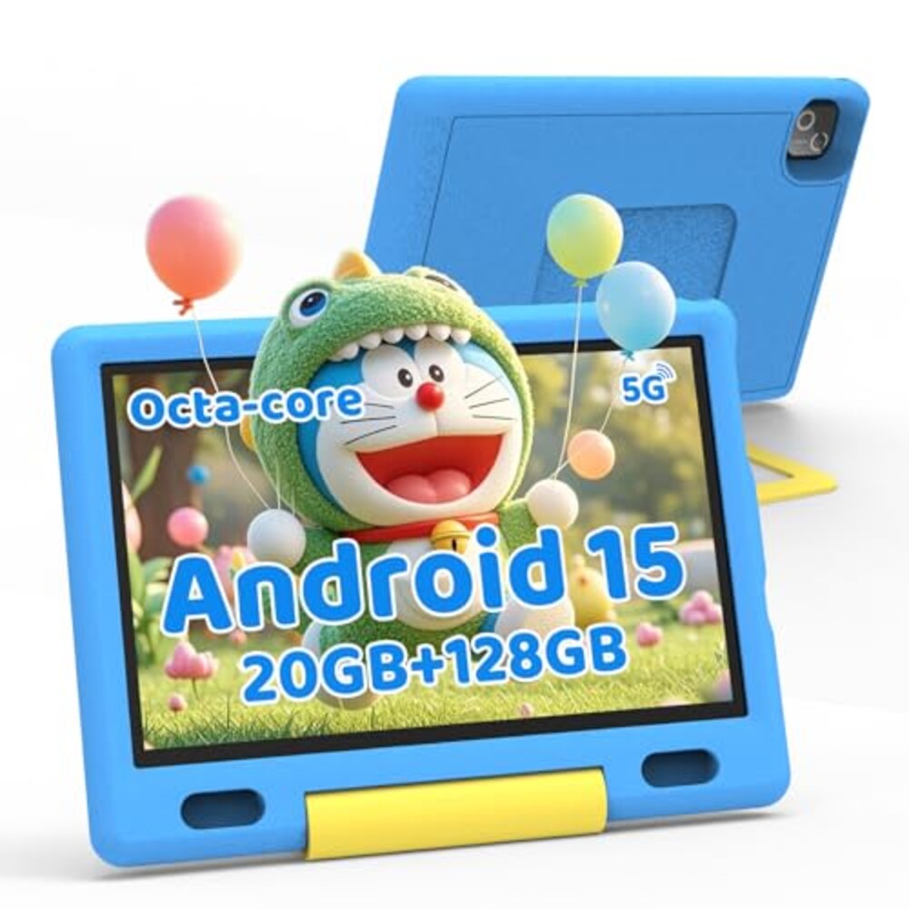 Gleeso Kids Tablet, Android 15 Tablet for Kids 10 inch Octa-Core with Case, 128GB 1TB TF Card Expandable for Toddler Children, Parental Control, Dual Camera, WiFi,Gift（Blue）
