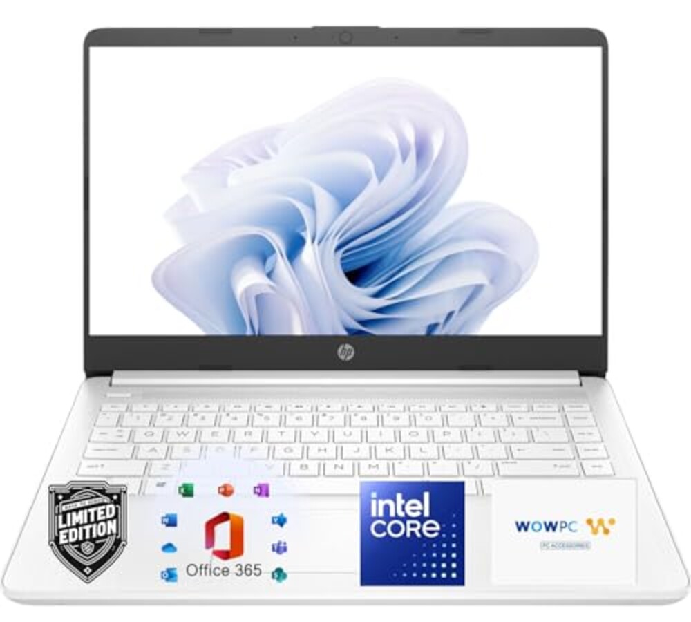 HP 14" Laptop, Intel Dual-Core CPU, 8GB RAM, 256GB SSD, Soft White Finish, HD Display, Windows 11, Microsoft 365 Web Apps with 1TB OneDrive