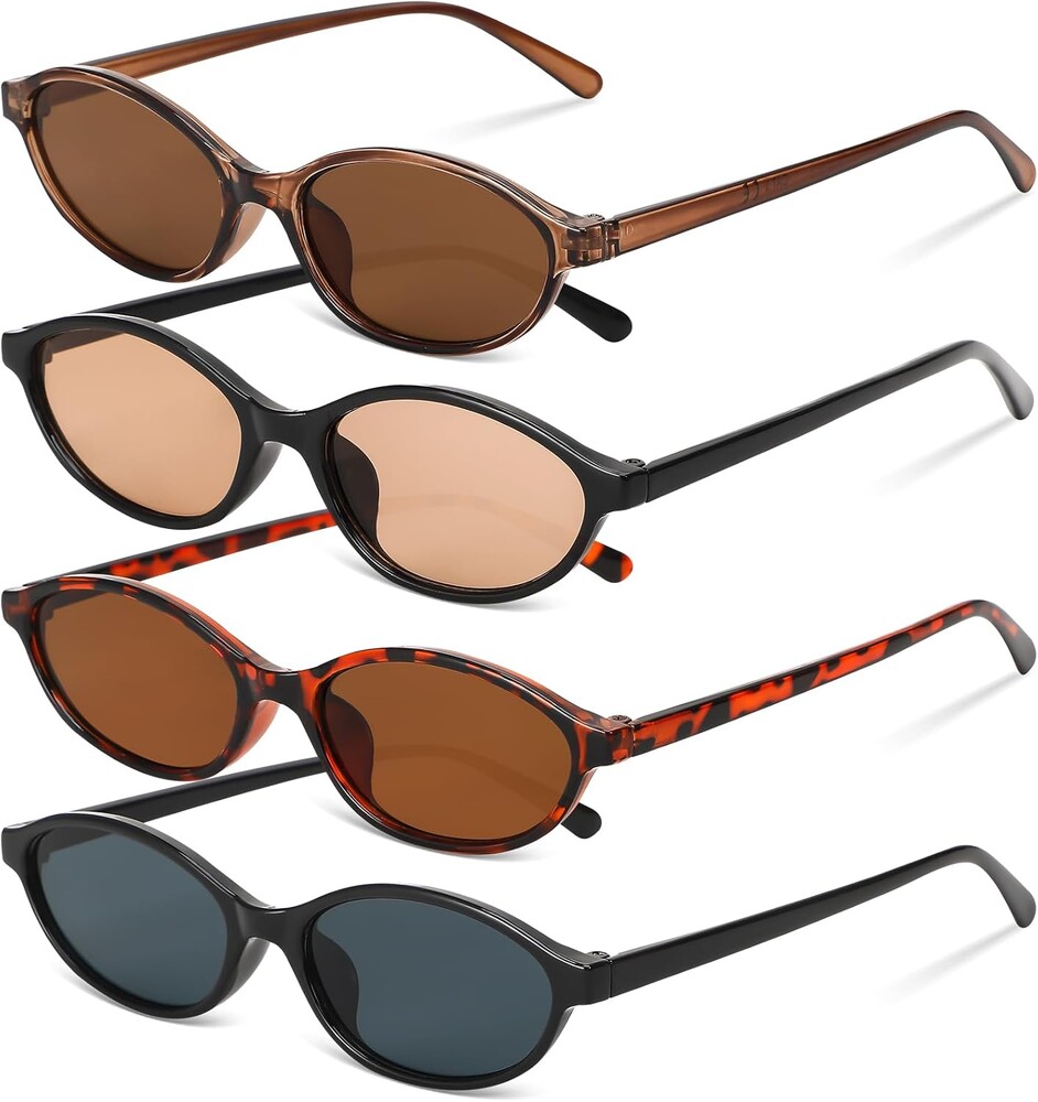 Retro Oval Sunglasses for Women Small Cat Eye Sun Glasses Y2k Trendy Narrow Shades UV Protection