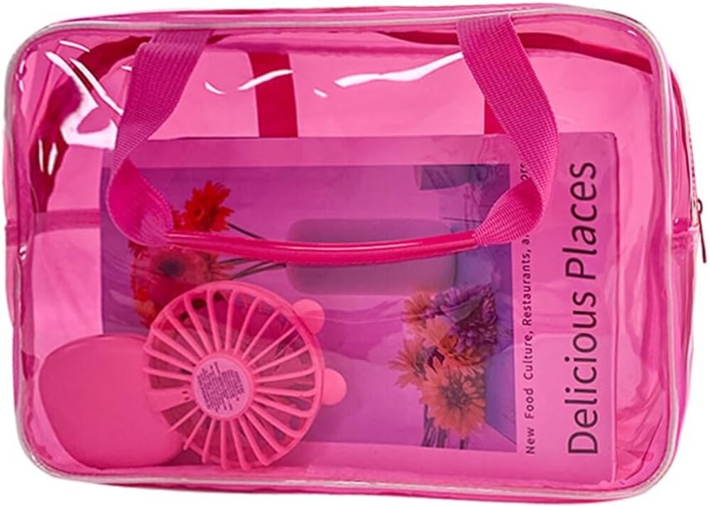 Pink PVC Pure Color Transparent Gift Pouch Wash Travel Makeup Cosmetic Bag with Handle for Travel Bathroom Toiletry Organizer (Pink)