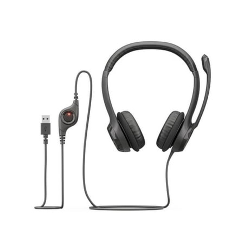 Logitech H390 Wired USB Headset, Stereo Headphones with Noise-Cancelling Microphone, USB, In-Line Controls, Black (981-000310)