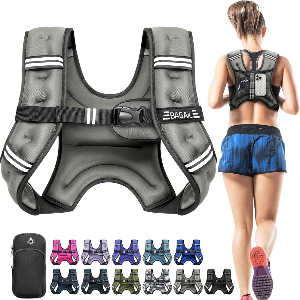 BAGAIL Comfort-Fit Weighted Vest for Woman, Even Weight Distribution, Faster Weight Loss, No-Chafe or Bounce for Walking & Running with Detachable Phone Pouch & Reflective Stripes (Available 5-30lbs)