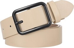 WERFORU Women Classic Black Leather Belt With Square Silver Buckle For Jeans Pants,1.3" width