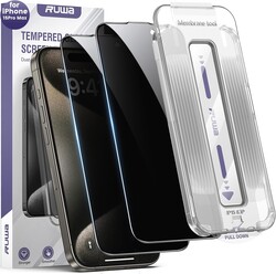 ruwa Screen Protector for iPhone 15 Pro Max 2-Pack Privacy Tempered Glass Film with Auto Dust-Elimination Alignment Kit, 9H Hardness Drop Protection, Scratch Resistant, Full Coverage, Bubble-Free