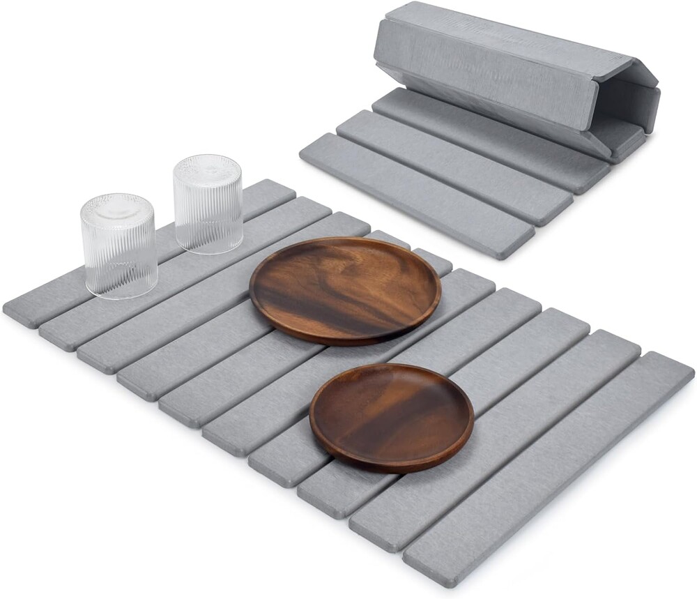 Stone Dish Drying Mat for Kitchen Counter, 24"(L)×16 (W) Foldable Absorbent Diatomaceous Earth Dish Drying Mats, Kitchen Counter Mats for Dishes Bottles Cups, Match Any Countertop - Dark Grey