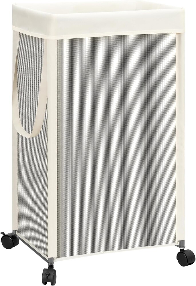 STORAGE MANIAC Laundry Hamper with Wheels, 90L (23.7 Gal) Large Tall Rolling Laundry Basket with Removable and Washable Liner Bag, Aesthetic Dirty Clothes Hamper for College, Dorm, Off-white