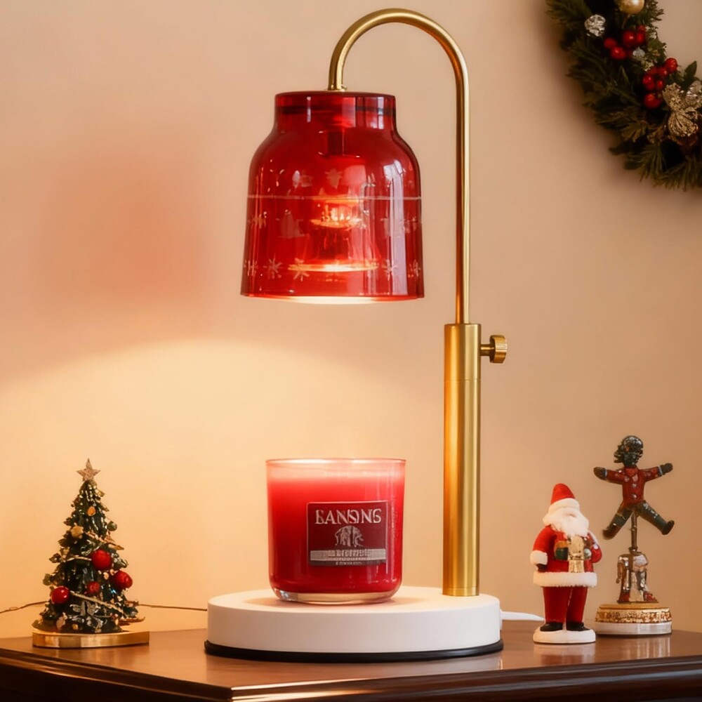 AIKUT Christmas Candle Warmer Lamp, with 2 Bulbs,Timer & Dimmer,Compatible with Large Yankee Candle Jars,3 Wick Candles,Height Adjustable Electric Top Melter,Red,110-120v