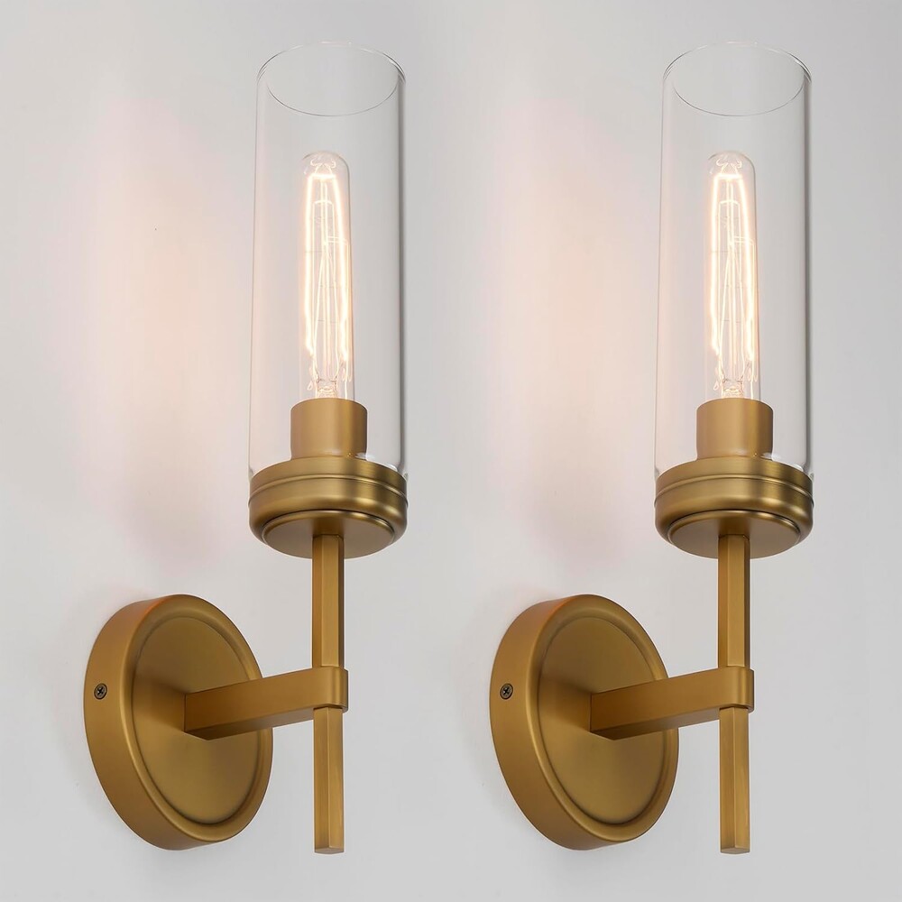 Modern Wall Sconces Set of Two Brass Gold Bathroom Vanity Light with Handblown Clear Glass Hardwired Wall Sconce Light for Bathroom Mirror Bedroom Livingroom Hallway Indoor