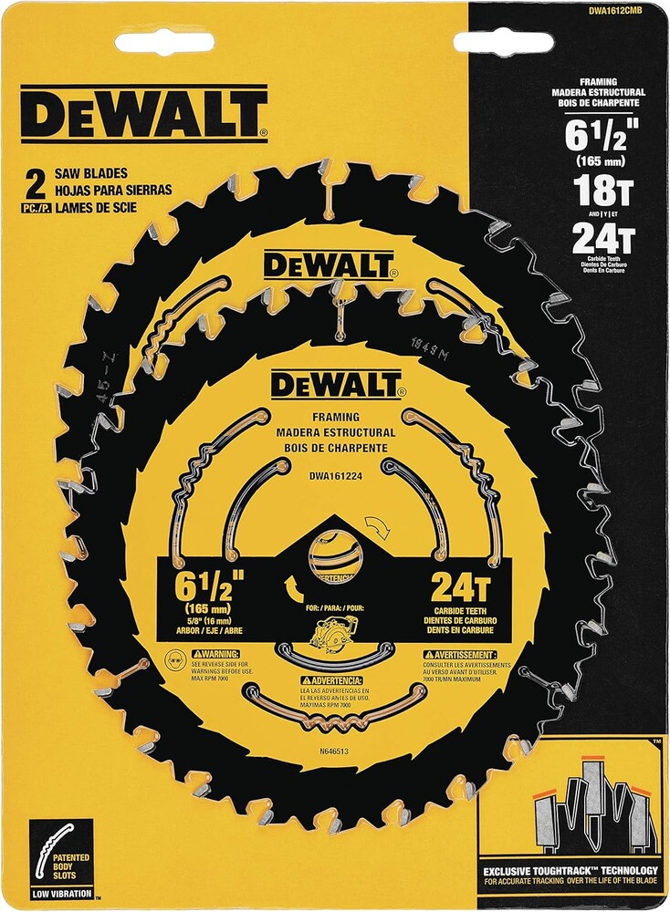 DEWALT Circular Saw Blade, 6 1/2 Inch, 18 & 24 Tooth, Wood Cutting (DWA1612CMB)